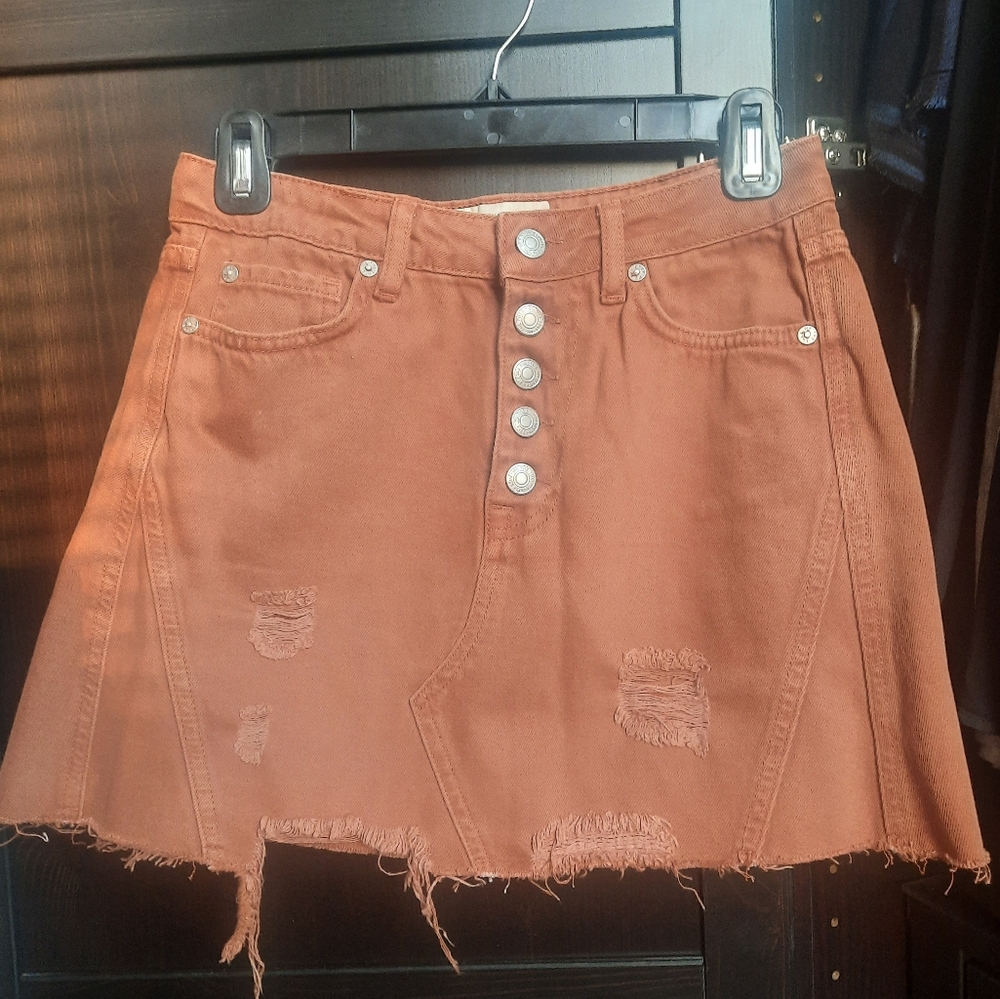 Free People Distressed Denim Mini Skirt